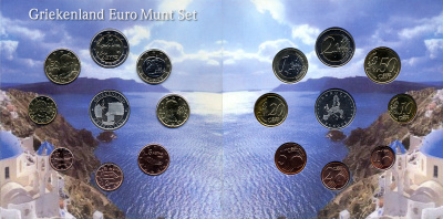 Греция набор из 8 евромонет + жетон 2009 в красочном буклете  биметалл  UNC 1-6-1-02