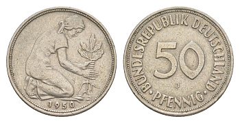 ФРГ 50 пфеннигов 1950 J KM 109.1, J. 384 медно-никель 4636-839