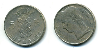 Бельгия 5 франков 1967 Belgie, Бодуэн I (1951-1993) KM 135.1 медно-никель 25-1443
