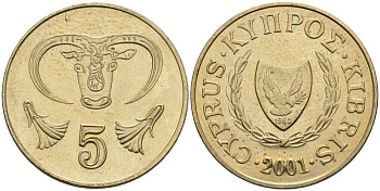 Кипр 5 центов 2001 KM 55.3 никель латунь 4141-1113