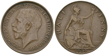 Великобритания 1/2 пенни 1924 Георг V (1910-1936) KM 809, Spink 4056 бронза 4163-1022