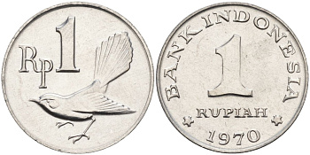 Индонезия 1 рупия 1970 птичка мухоловка KM 20 алюминий UNC 4153-551