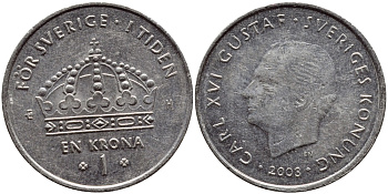 Швеция 1 крона 2003 Карл XVI Густав (1973- ) KM 894 медно-никель 3999-514