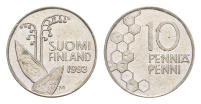 Финляндия 10 пенни 1993 KM 65 медно-никель 4647-354