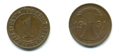 ГЕРМАНИЯ 1 РЕЙХСПФЕННИГ 1931 G KM 37, J. 313 бронза 46-1018