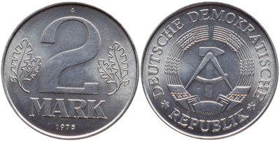 ГДР 2 МАРКИ 1975 А KM 48 алюминий UNC 59-336