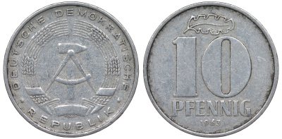 ГДР 10 ПФЕННИГОВ 1963 А алюминий 62-725