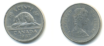 Канада 5 центов 1987 Елизавета II (1952-2022), бобер KM 60.2 a медно-никель 177-1242