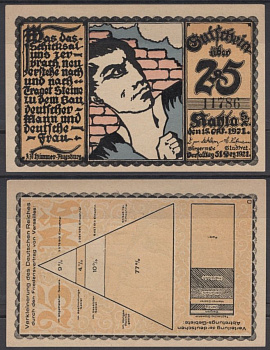 Кала 25 пфеннигов 1921 Экономика Версальский договор Grabowski 668.7-4/12 бумага UNC (пресс) 8601-14-1-1