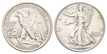 США 1/2 доллара (50 центов) 1938 KM 142 серебро 4127-2132