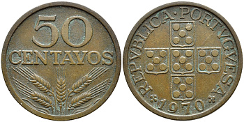 Португалия 50 сентаво 1970 KM 596 бронза 4395-343