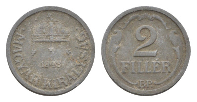 Венгрия 2 филлера 1943 BP KM 519 цинк 4665-527