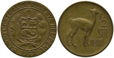 Перу 1/2 соль 1973 KM 247, Schon 52 латунь 4539-1133