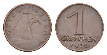 Австрия 1 грош 1930 KM 2836 бронза 4549-1258