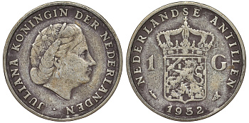 Нидерландские Антилы 1 гульден 1952 Юлиана (1948-1980) KM 2 серебро 36-921