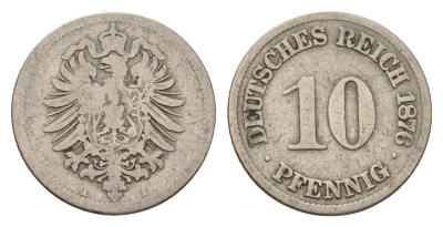 Германия 10 пфеннигов 1876 A, Вильгельм I (1871-1888) KM 4, J. 4 медно-никель 4636-537