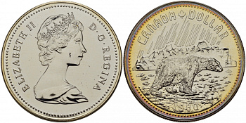 Канада 1 доллар 1980 Арктические территории, полярный медведь KM 128 серебро UNC 1077-10-31