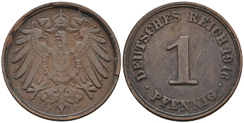 Германия 1 пфенниг 1916 F KM 10, J. 10 медь 4594-1253