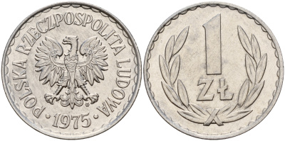 Польша 1 злотый 1975 MW KM 49.1 алюминий    4603-442
