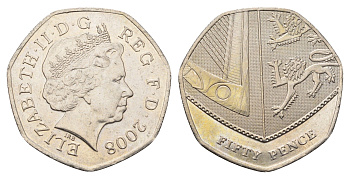 Великобритания 50 пенсов 2008 Елизавета II (1952-2022) KM 1112 медно-никель 4695-725