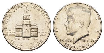 США 1/2 доллара (50 центов) 1976 D, 200 лет независимости, Джон Кеннеди KM 205 медь плакированная медно-никелем aUNC 4545-845