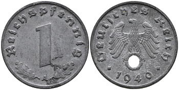 ГЕРМАНИЯ 1 РЕЙХСПФЕННИГ 1940 A KM 97, J.369 цинк 96-649