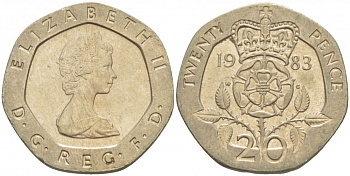 Великобритания 20 пенсов 1983 Елизавета II (1952-2022) KM 931, Spink 4230 (G1) медно-никель 77-254