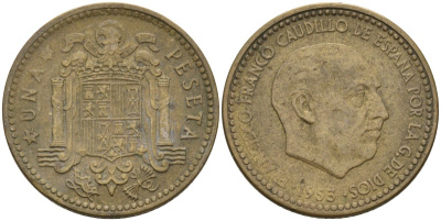 Испания 1 песета 1953 (?) Франсиско Франко (1939-1975) KM 775 алюминиевая бронза 3336-354
