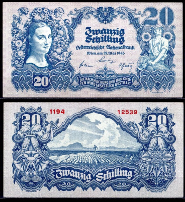 Австрия 20 шиллингов 1945 Pick 116 бумага 7457-24-2-2