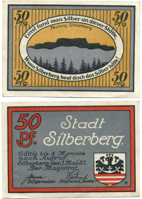 АВСТРИЯ, ЗИЛЬБЕРБЕРГ 50 ПФЕННИГОВ 1921 НОТГЕЛЬД, 1 МАЯ 1921 бумага 7551-25-2-1