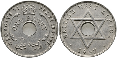 Британская Западная Африка 1 пенни 1947 Георг VI (1937-1952) KM 19 медно-никель 1523-544