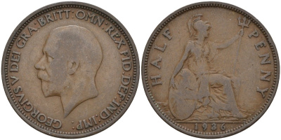 Великобритания 1/2 пенни 1928 Георг V (1910 - 1936) KM 837, Spink 4058 бронза 4146-152