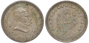 Уругвай 25 сентесимо 1960 KM 40 медно-никель 4532-135