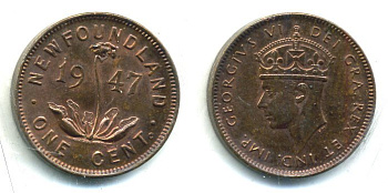 Ньюфаундленд 1 цент 1947 сертификат ICGS  KM 18 MS-63 00-803-01