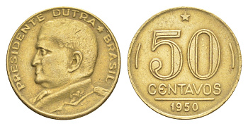 Бразилия 50 сентаво 1950 Эурику Дутра KM 563 алюминиевая бронза 4644-457