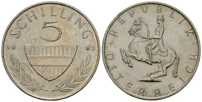 Австрия 5 шиллингов 1992 KM 2889a медно-никель 4167-917