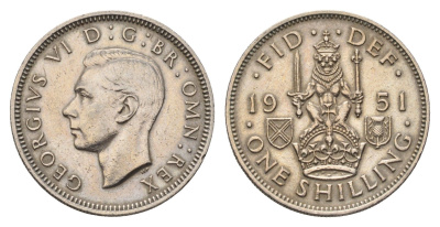 Великобритания 1 шиллинг 1951 Георг VI (1936-1952), Шотландский герб KM 877, Spink 4109 медно-никель 4695-741