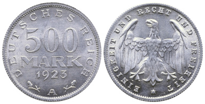 ГЕРМАНИЯ 500 МАРОК 1923 А KM 36, J. 305 алюминий 4380-614