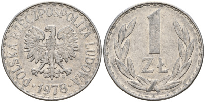 Польша 1 злотый 1978 MW KM 49.1 алюминий    4603-917