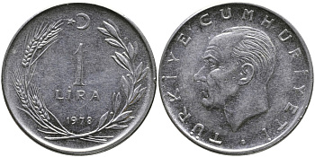 Турция 1 лира 1978 Мустафа Кемаль Ататюрк KM 889а.2 нержавеющая сталь 4541-532