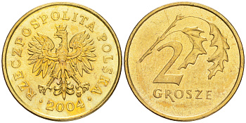 Польша 2 гроша 2004 MW KM 277, Parchimowicz 702k латунь 4516-1115