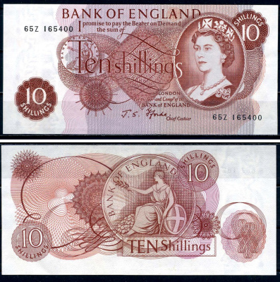 Англия 10 шиллингов ND (1960-1970) Банк Англии, серия 65Z Pick 373c бумага UNC (пресс) 7201-3-1