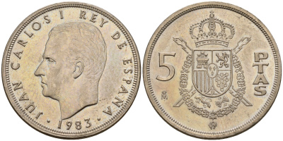 Испания 5 песет 1983 Хуан Карлос I (1975-2014) KM 823 медно-никель    4597-136