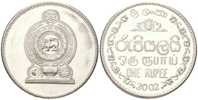 Шри-Ланка 1 рупия 2002 KM 136a сталь плакированная никелем UNC 4121-731