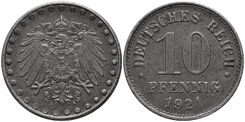 Германия 10 пфеннигов 1921 А KM 20 железо 4171-251