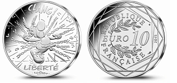 Франция 10 евро 2015 серия Астерикс и свобода, Астерикс разрывающий цепи и Обеликс, в оригинальном буклете KM NEW серебро UNC 1-4-3-23
