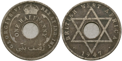 Британская Западная Африка 1/2 пенни 1947 H, Георг VI KM 18 медно-никель 25-1057