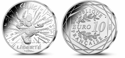 Франция 10 евро 2015 серия Астерикс и свобода, Астерикс разрывающий цепи и Обеликс, в оригинальном буклете KM NEW серебро UNC 1-4-3-23