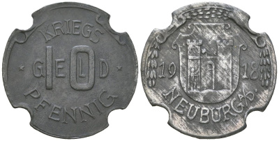 Нойбург-на-Дунае (Бавария) 10 пфеннингов 1918 Funck 361.3, Men22.2 22990.2 цинк 4586-854