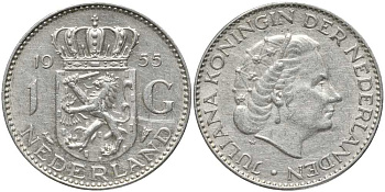 Нидерланды 1 гульден 1955 Юлиана (1948-1980) KM 184 серебро 202-554